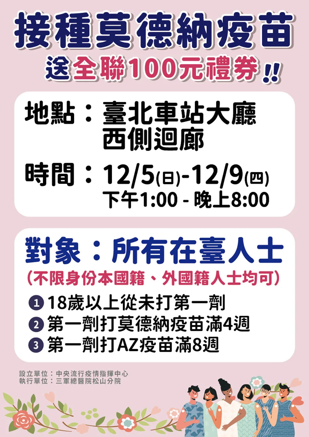 臺北車站大廳「莫德納疫苗施打站」(圖:衛福部)