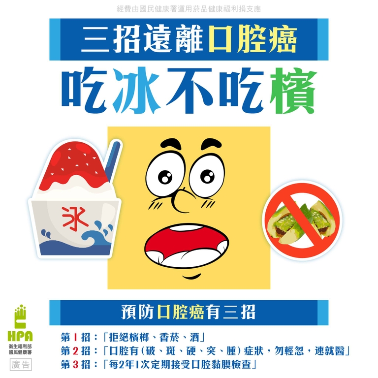 三招遠離「口腔癌」, 吃「冰」不吃「檳」(圖:衛福部國健署).
