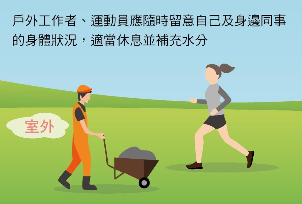 天氣炎熱戶外工作要多留意(圖:衛福部國健署)